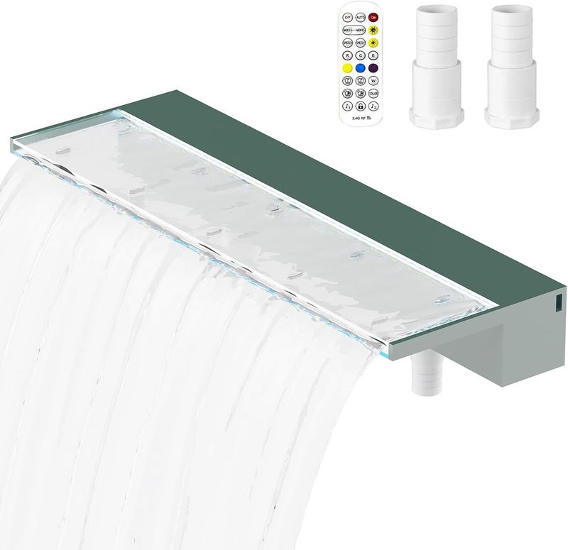 Kfpmx Acrylic Pool Fountain Waterfall with LED Lights - 23.6" LED Strip Remote Control with 18 Colors, Smooth Water Flow & Cascade Blade, Easy Installation for Outdoor, Garden, Patio & Ponds - Image 1